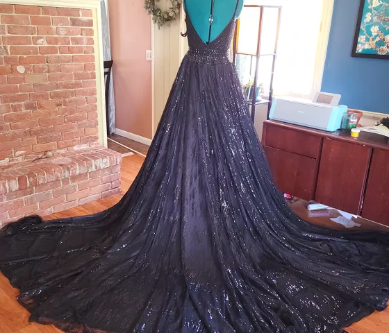 Black Sequin Train Gown Alteration